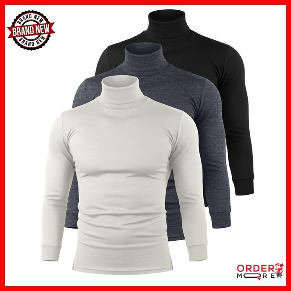 Men's Thermal Turtleneck 3-Pack Slim Fit Long Sleeve Winter Pullover